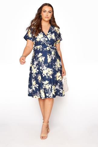 YOURS LONDON Navy Floral Skater Dress | Yours Clothing