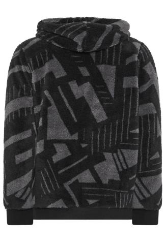 YOURS Plus Size Black Geometric Print Fleece Hoodie | Yours Clothing