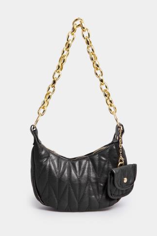 Black Quilted Multi Pocket Chunky Chain Bag | Yours Clothing