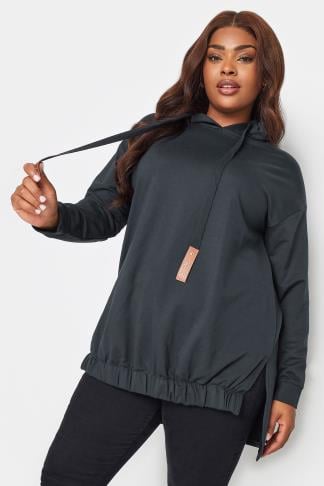 YOURS Plus Size Navy Blue Embellished Tie Hoodie | Yours Clothing