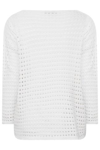 YOURS Plus Size Curve White Crochet Tunic Jumper | Yours Clothing