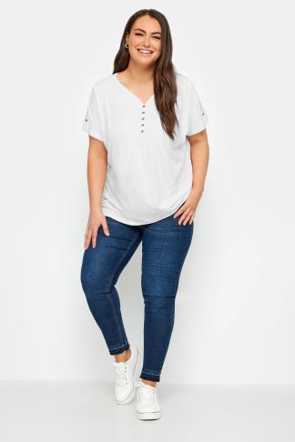 YOURS Curve Plus Size White Henley T-Shirt | Yours Clothing
