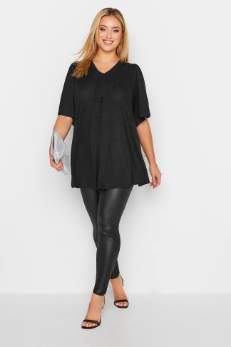 Curve Plus Size Black Pleat Swing Top | Yours Clothing