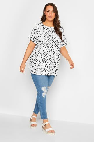 YOURS Curve Plus Size White Spot Print Top | Yours Clothing