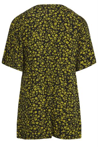 YOURS Plus Size Yellow Floral Print Pleat Front Top | Yours Clothing