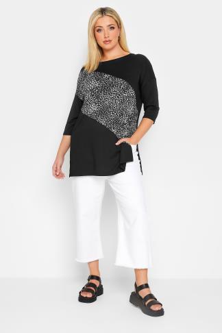 Plus Size Black Leopard Print Panel Top | Yours Clothing