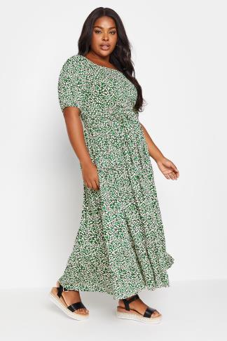 YOURS Plus Size Green Ditsy Floral Tiered Maxi Dress | Yours Clothing