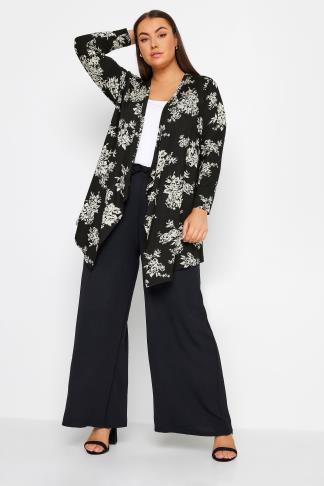 YOURS Plus Size Black Leaf Printed Cardgian | Yours Clothing