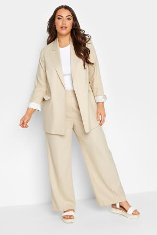 YOURS Plus Size Beige Brown Linen Tailored Blazer | Yours Clothing