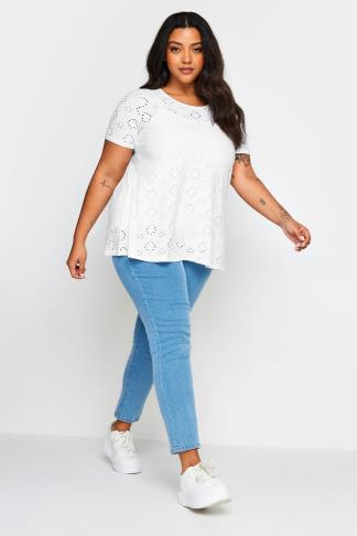 YOURS Plus Size White Broderie Anglaise T-Shirt | Yours Clothing