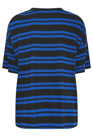 YOURS Plus Size Cobalt Blue Double Stripe T-Shirt | Yours Clothing