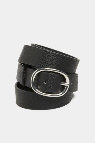 Black Textured Oval Buckle Belt | Yours Clothing