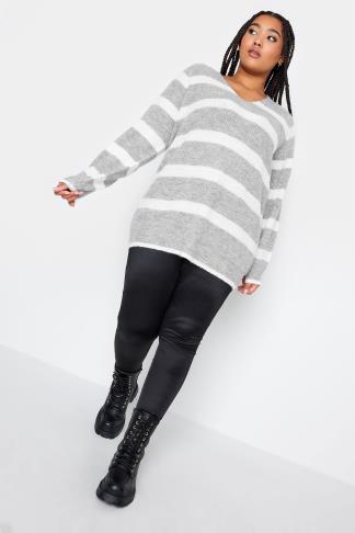 YOURS Plus Size Grey Stripe Knitted Jumper | Yours Clothing