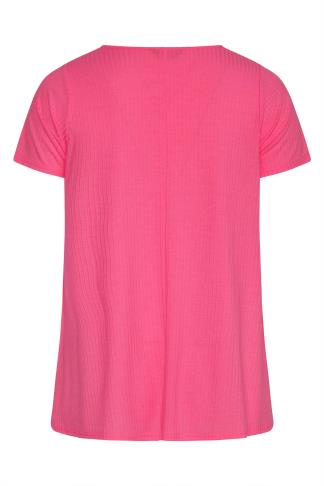 Plus Size Bright Hot Pink Ribbed Swing Top | Yours Clothing