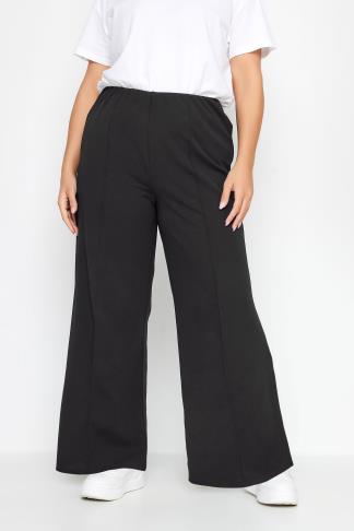 YOURS Plus Size Black Pintuck Wide Leg Trousers | Yours Clothing