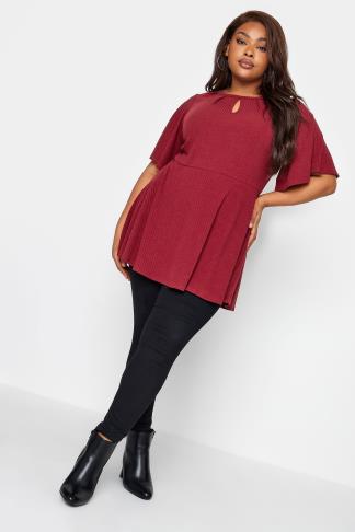 YOURS Plus Size Red Keyhole Peplum Top | Yours Clothing