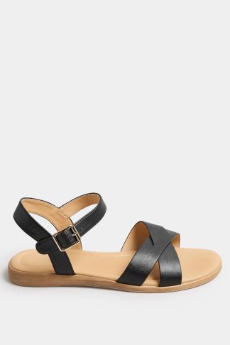 Black Cross Strap Sandals In Extra Wide EEE Fit | Yours Clothing