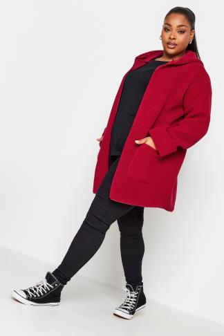 YOURS Plus Size Red Teddy Hooded Jacket | Yours Clothing
