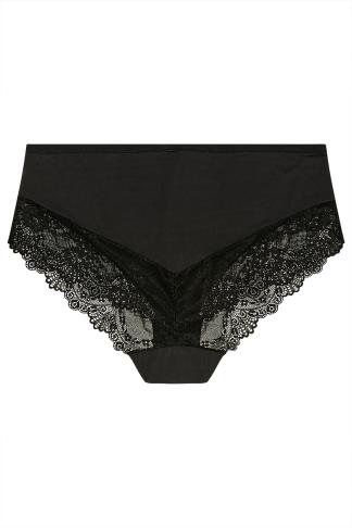 Plus Size Black Super Soft Lace Panel High Waisted Knickers | Yours ...