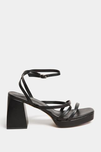 LIMITED COLLECTION Black Strappy Faux Leather Platform Block Heel ...