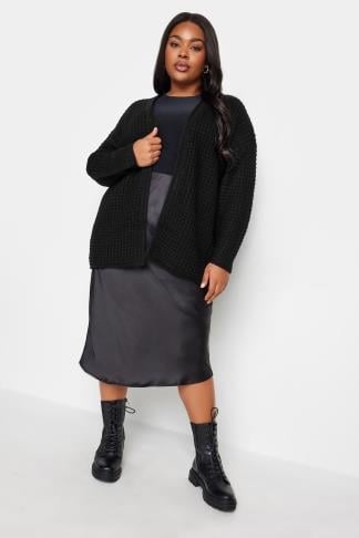 YOURS Plus Size Black Waffle Knit Cardigan | Yours Clothing