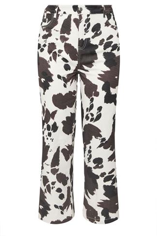 Women's Brown Cow Texture Print Casual Wide Leg Pants