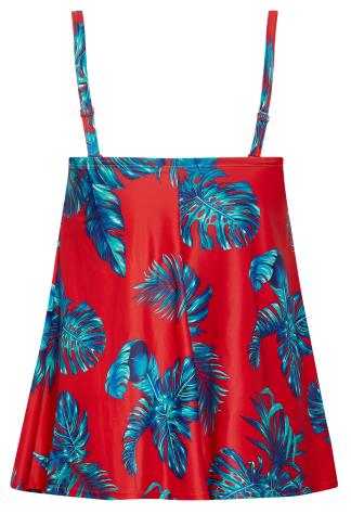 YOURS Curve Plus Size Red Palm Leaf Tankini Top | Yours Clothing