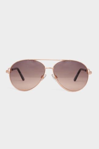 Plus Size Gold Tone Rectangle Arm Aviator Sunglasses | Yours Clothing