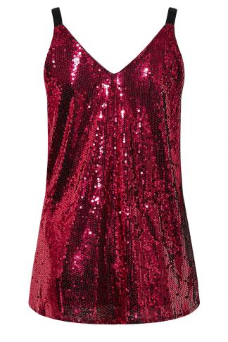 YOURS LONDON Plus Size Red Sequin Embellished Cami Top | Yours Clothing