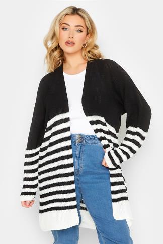 YOURS Plus Size Black & White Stripe Cardigan | Yours Clothing