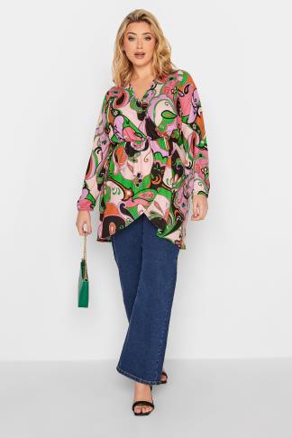 LIMITED COLLECTION Plus Size Pink Abstract Print Wrap Top | Yours Clothing