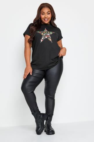 LIMITED COLLECTION Plus Size Curve Black Christmas Star Print T-Shirt ...