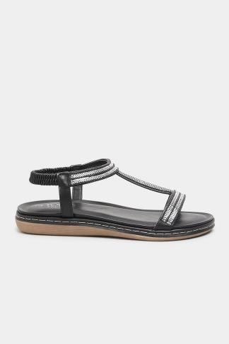 Plus Size Black Diamante Strap Sandals In Extra Wide Fit | Long Tall Sally