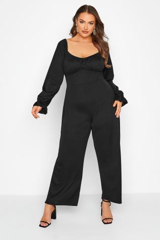 LIMITED COLLECTION Curve Black Corset Long Sleeve Jumpsuit | Yours Clothing