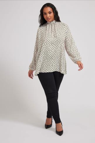YOURS LONDON Plus Size Cream Black Polka Dot Blouse Yours Clothing yours-london-plus-size-cream-black-polka-dot-blouse-yours-clothing