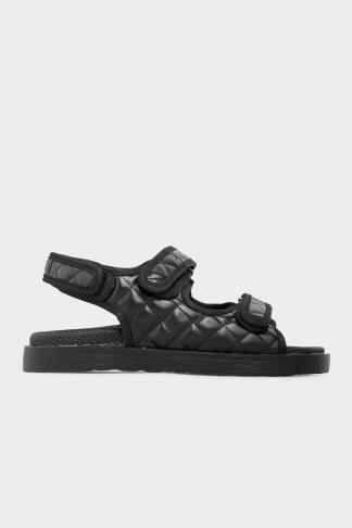 Black Quilted Velcro Sandal in Extra Wide EEE Fit | Yours Clothing