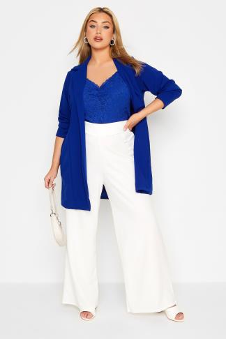 YOURS LONDON Plus Size White Button Scuba Crepe Wide Leg Trousers ...