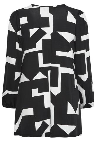 YOURS Plus Size Black Abstract Print Pleat Front Top | Yours Clothing