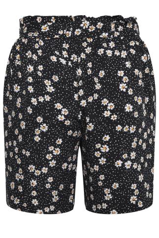 YOURS Plus Size Black Daisy Print Paperbag Waist Shorts | Yours Clothing