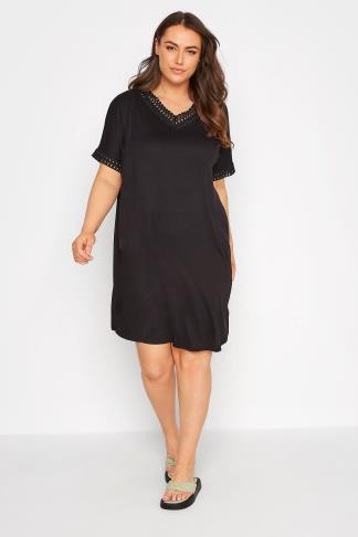 Plus Size Black Contrast Trim Tunic Dress | Yours Clothing
