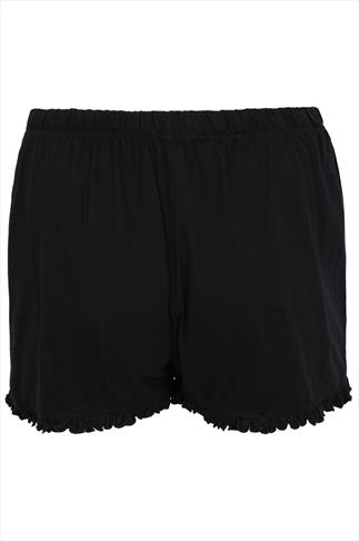 Plus Size Black Cotton Frilll Trim Pyjama Shorts | Yours Clothing