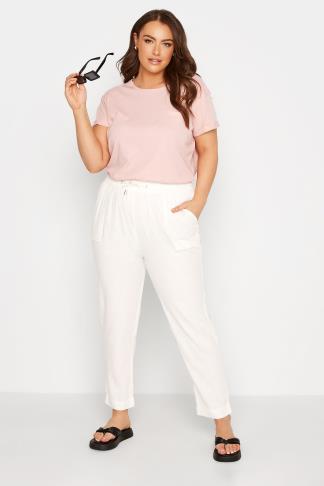 Plus Size White Linen Look Joggers | Yours Clothing