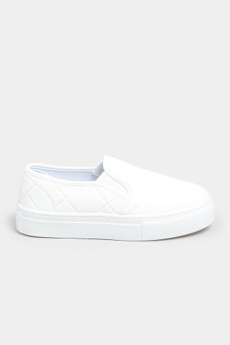 White Quilted Slip-On Trainers In Extra Wide Fit | Yours Clothing