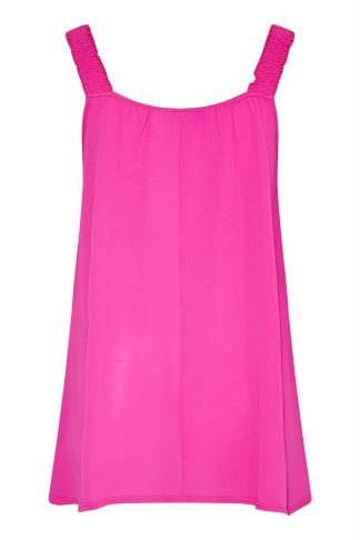 LIMITED COLLECTION Plus Size Hot Pink Shirred Strap Vest Top | Yours ...
