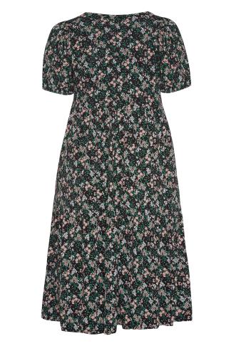 Black Floral Puff Sleeve Midaxi Dress | Yours Clothing