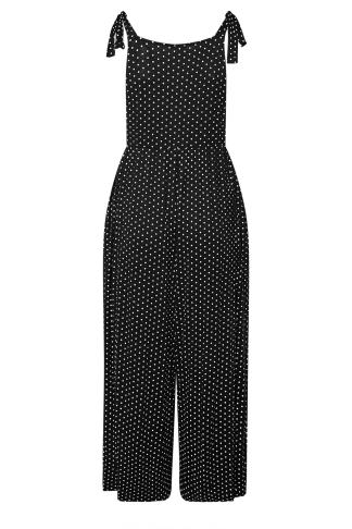 LIMITED COLLECTION Plus Size Curve Black Polka Dot Culotte Dungarees ...