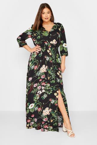 Tall Women's Black Tropical Print Maxi Dress