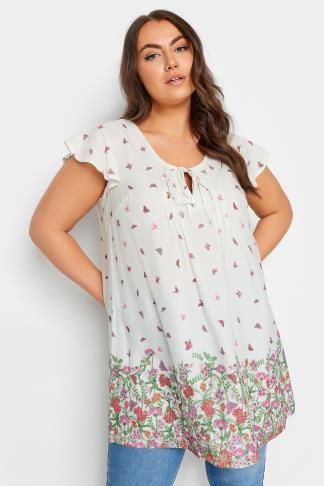 White Micro Floral Plus Blouse
