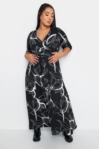 YOURS Plus Size Black Maxi Floral Print Wrap Dress | Yours Clothing