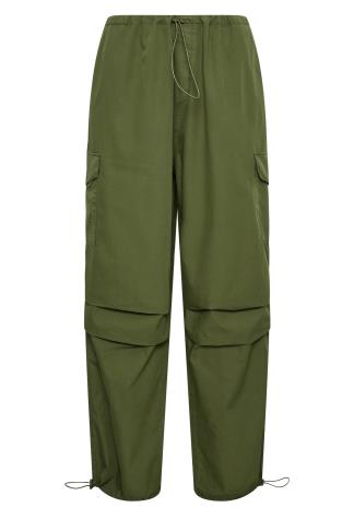 YOURS Curve Plus Size Khaki Green Cargo Parachute Trousers | Yours Clothing